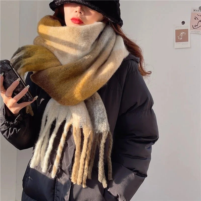 Thick Colorful Cashmere Wool Scarf for Warm Winter Days Beige 38x230cm NALANI