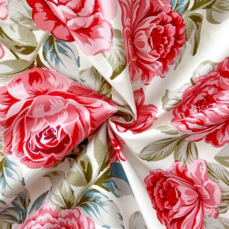 Red Floral Printed Flat Duvet Cover For Double Bed NALANI