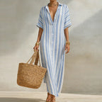 Vestido Camisa Largo Olivia de Lino Corte Holgado Mezcla Ligera de Lino