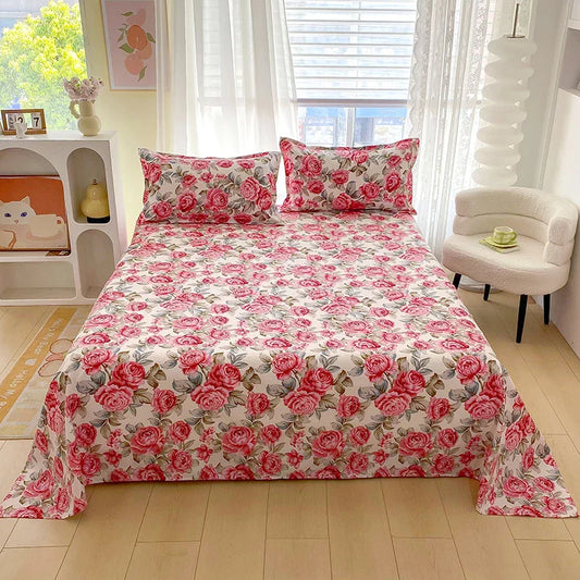 Red Floral Printed Flat Duvet Cover For Double Bed NALANI