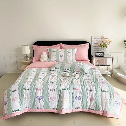 Cooling Plaid Cotton Lightweight Comforter For Sofa Bed Love green pink NALANI