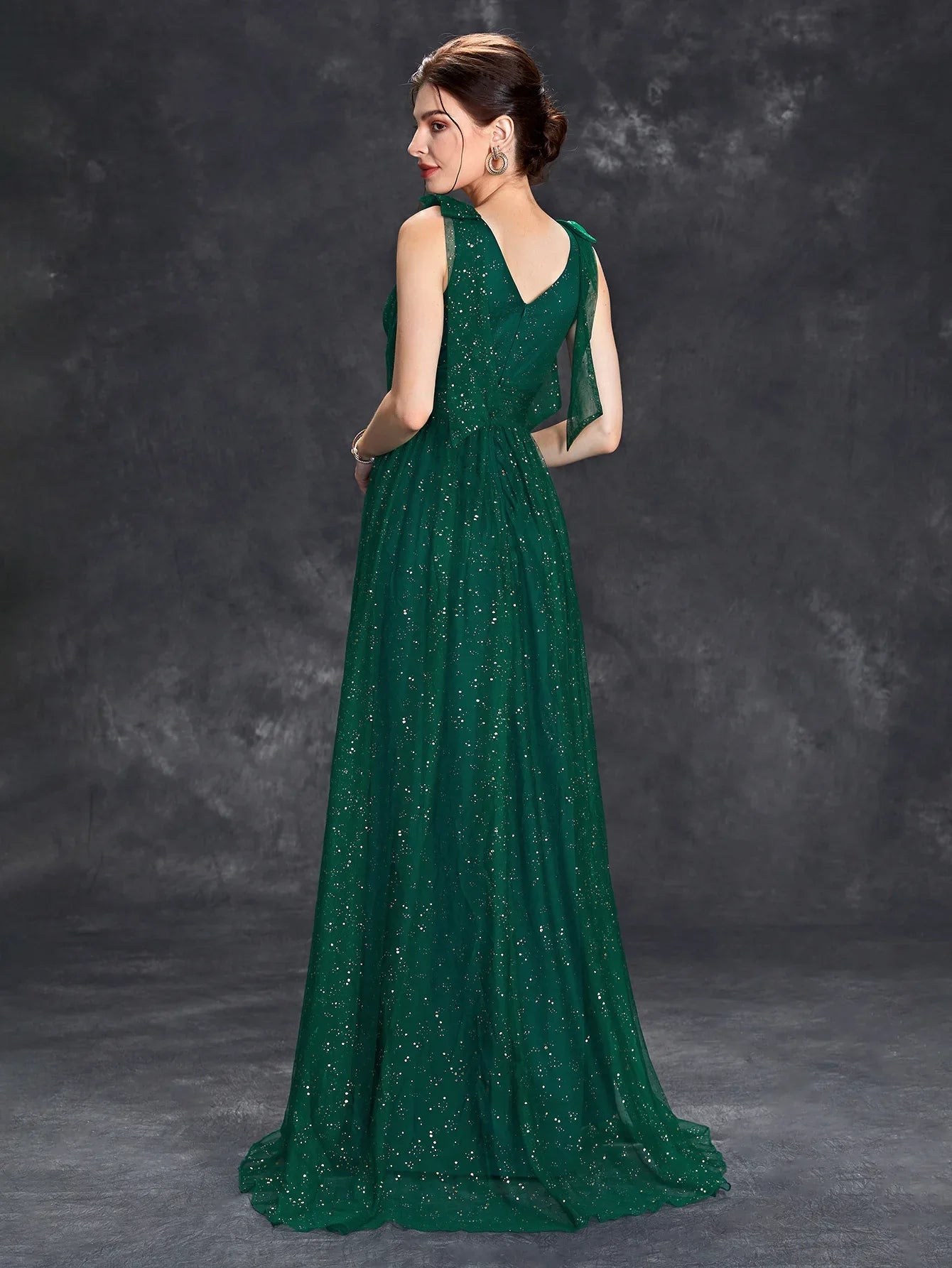 Celeni | Women's Evening Prom Gown - V-Neck Sleeveless - Glitter Embellished - Floor-Length Elegant Dress