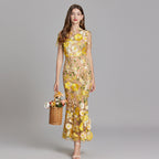 Women’s Floral Detail Dress | Midi Flowing Silhouette With Floral Soft Lightweight Fabric For Spring And Summer Events
