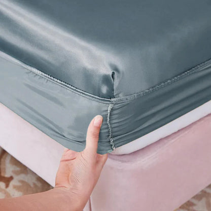 Washable Luxury Satin Elastic Fitted Sheet For Double Bed NALANI