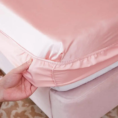 Washable Luxury Satin Elastic Fitted Sheet For Double Bed Pink NALANI