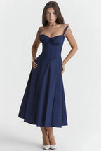 Linsay Dress In Soft Polyester With Corset Bodice And Back Tie