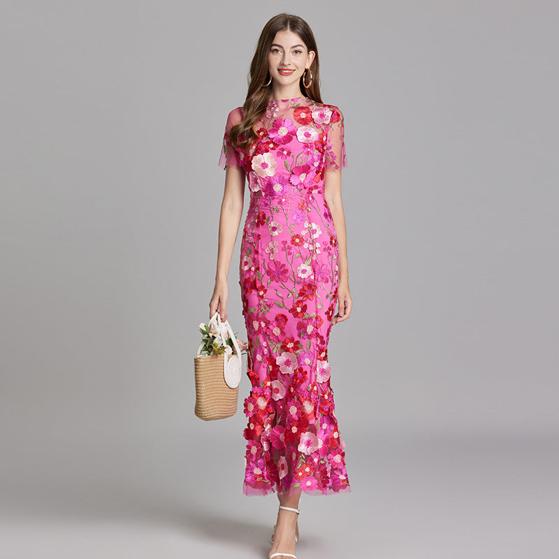 Women’s Floral Detail Dress | Midi Flowing Silhouette With Floral Soft Lightweight Fabric For Spring And Summer Events