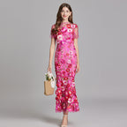 Women’s Floral Detail Dress | Midi Flowing Silhouette With Floral Soft Lightweight Fabric For Spring And Summer Events