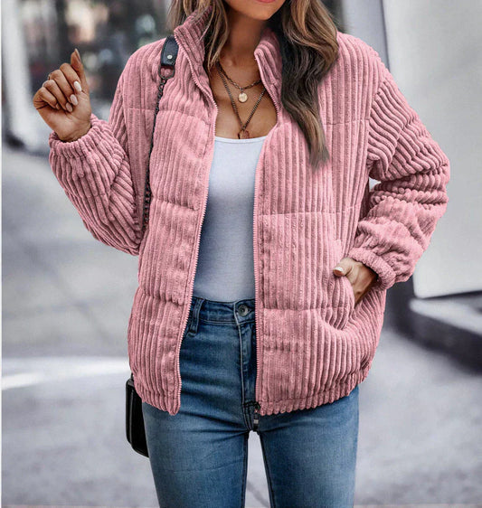 Corduroy Winter Coat For Women Warm Classic Style Everyday Pink NALANI