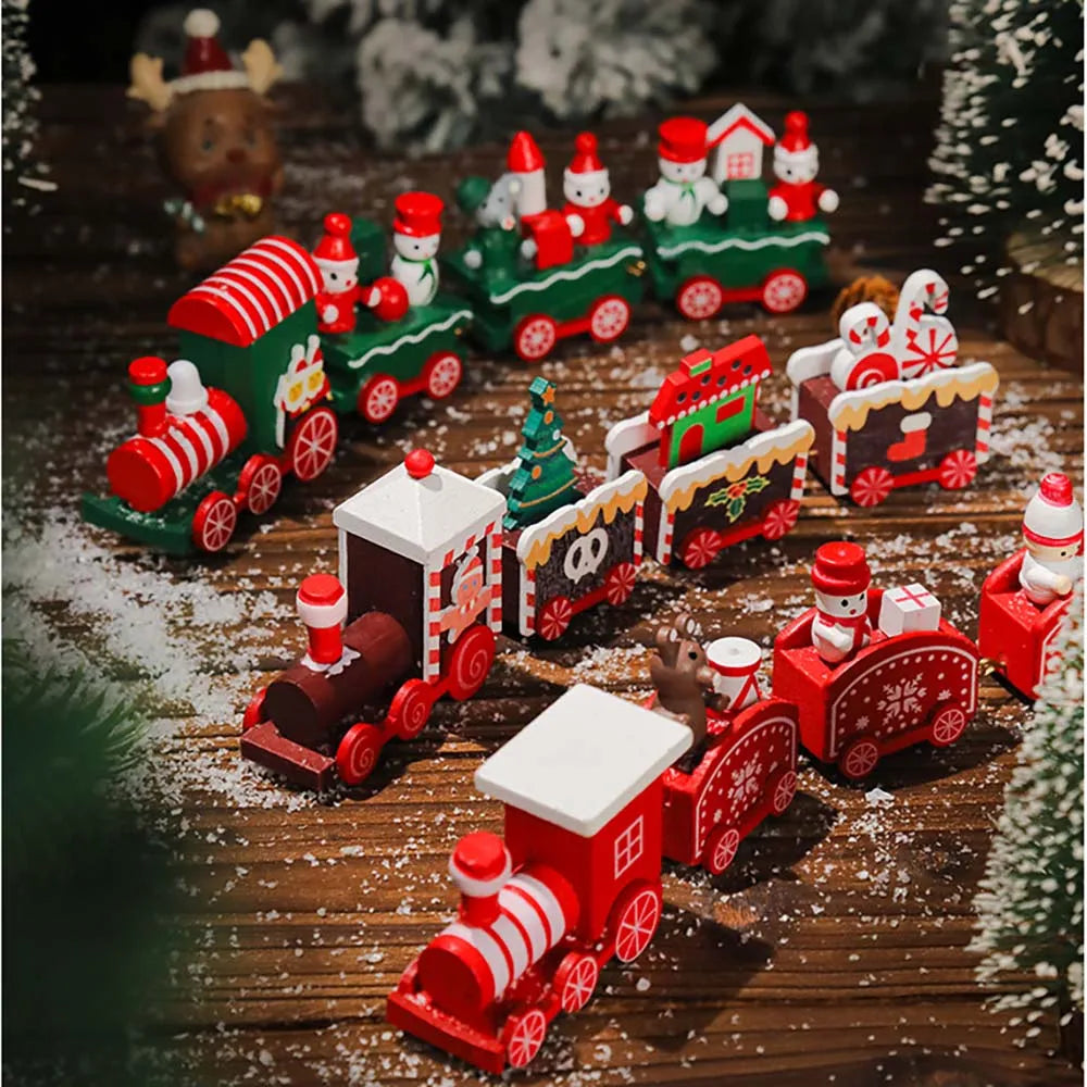 Wooden Christmas Train Ornament With Moving Train Decoration Gift