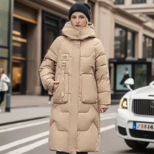 Women Long Winter Parka With Hood Thick Padded Jacket-Zomer Jassen-NaLani
