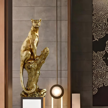 Elegant Golden Leopard Resin Statue for Home Decor NaLani