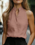 Victoria Sleeveless Linen Blouse Lightweight Linen Blend For Summer Breathable Linen Top For Office Or Casual