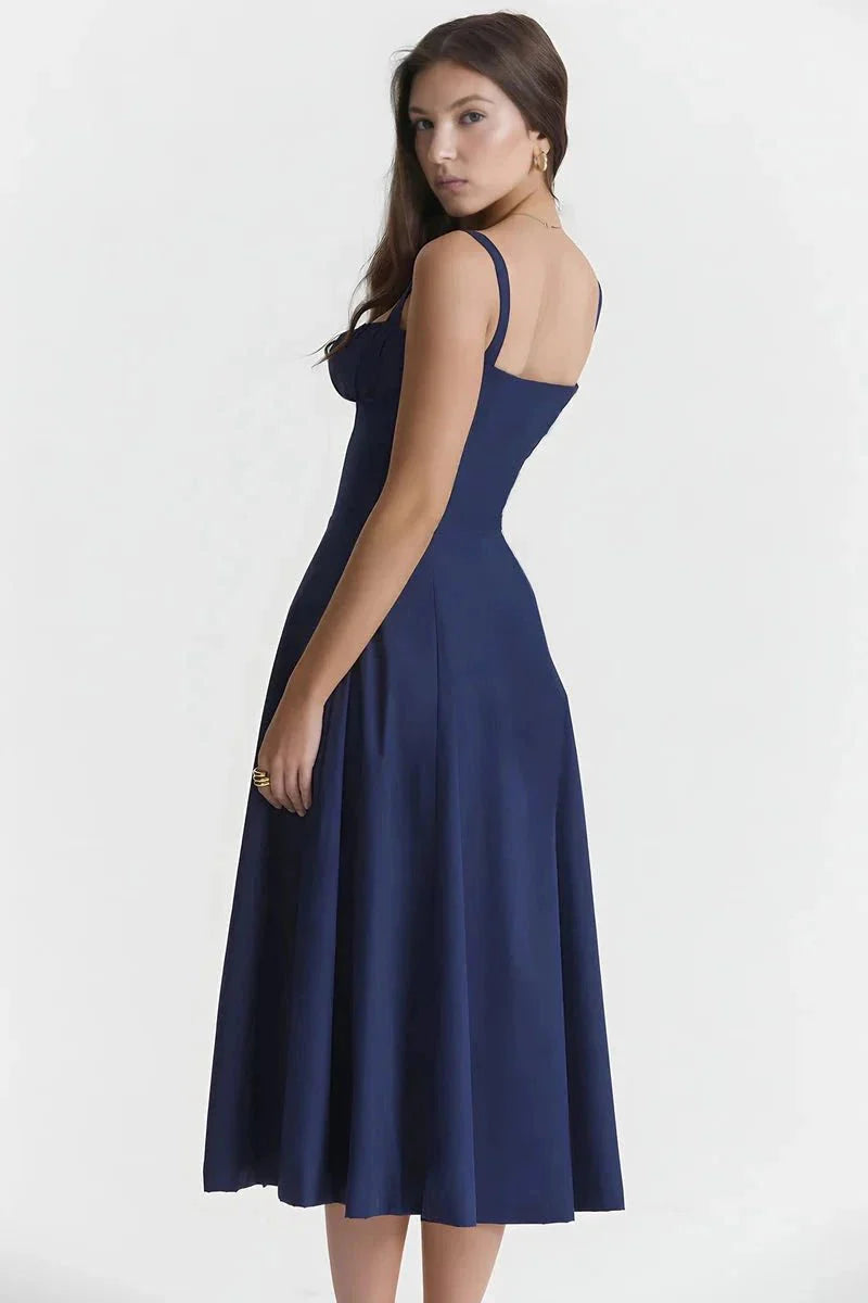 Linsay Dress In Soft Polyester With Corset Bodice And Back Tie