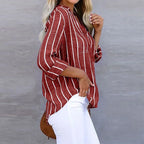 Lunelle Stripe Summer Shirt Soft Cotton Light Breathable V Neck