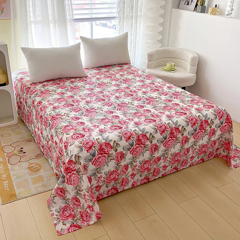 Red Floral Printed Flat Duvet Cover For Double Bed NALANI