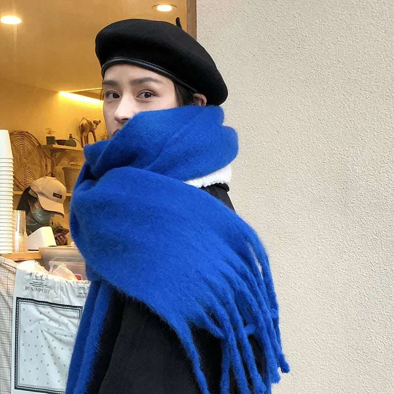 Womens Thick Pashmina Scarf With Fringe Winter Warmth NALANI