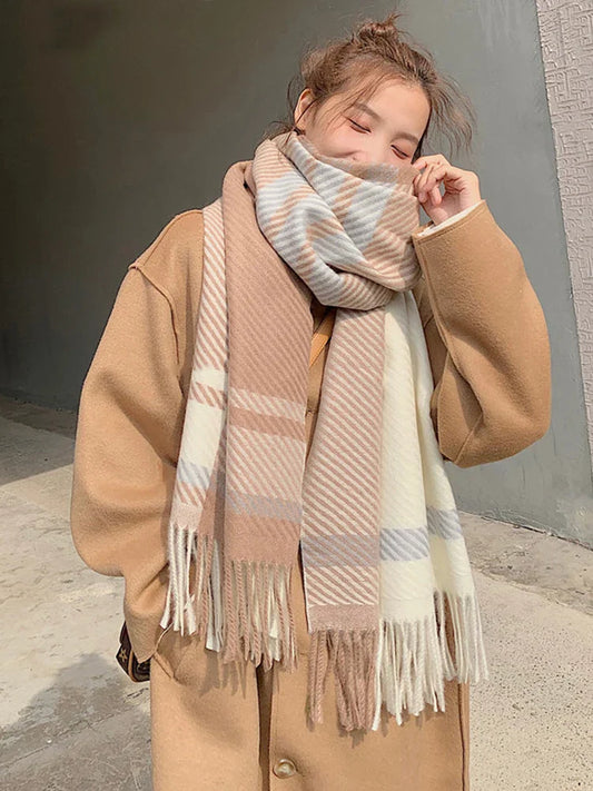 Chic Winter Scarf With Vintage Plaid Pattern For Women NALANI