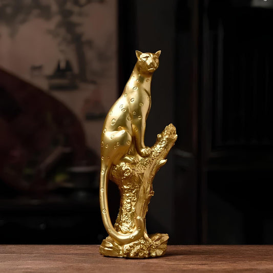 Elegant Golden Leopard Resin Statue for Home Decor Seated Leopard H33.8 x L13 x W10CM NaLani