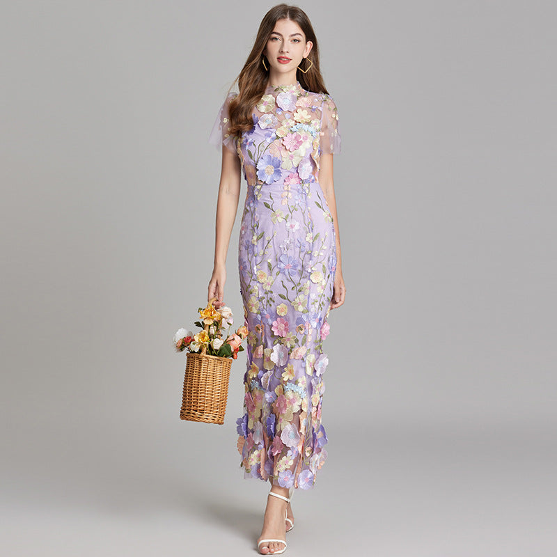 Women’s Floral Detail Dress | Midi Flowing Silhouette With Floral Soft Lightweight Fabric For Spring And Summer Events