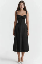 Linsay Dress In Soft Polyester With Corset Bodice And Back Tie