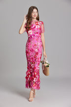 Women’s Floral Detail Dress | Midi Flowing Silhouette With Floral Soft Lightweight Fabric For Spring And Summer Events