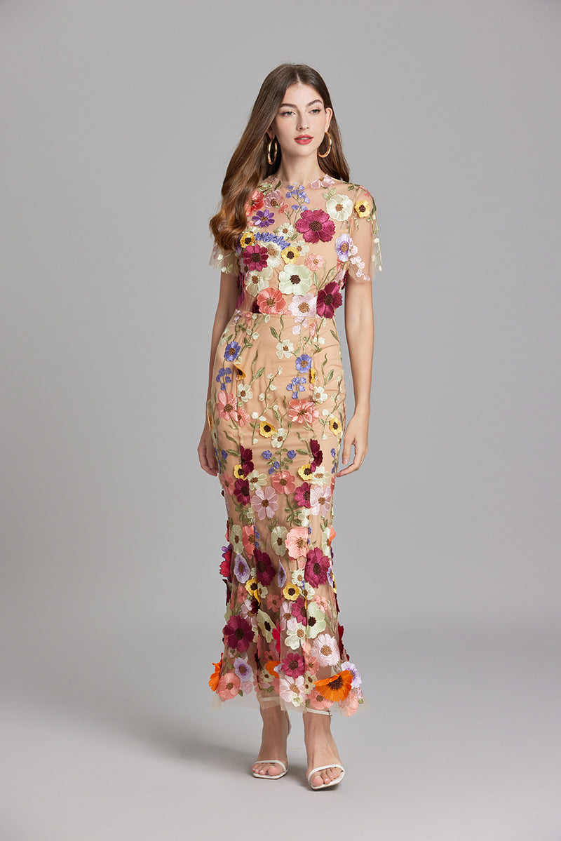 Women’s Floral Detail Dress | Midi Flowing Silhouette With Floral Soft Lightweight Fabric For Spring And Summer Events