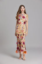 Women’s Floral Detail Dress | Midi Flowing Silhouette With Floral Soft Lightweight Fabric For Spring And Summer Events