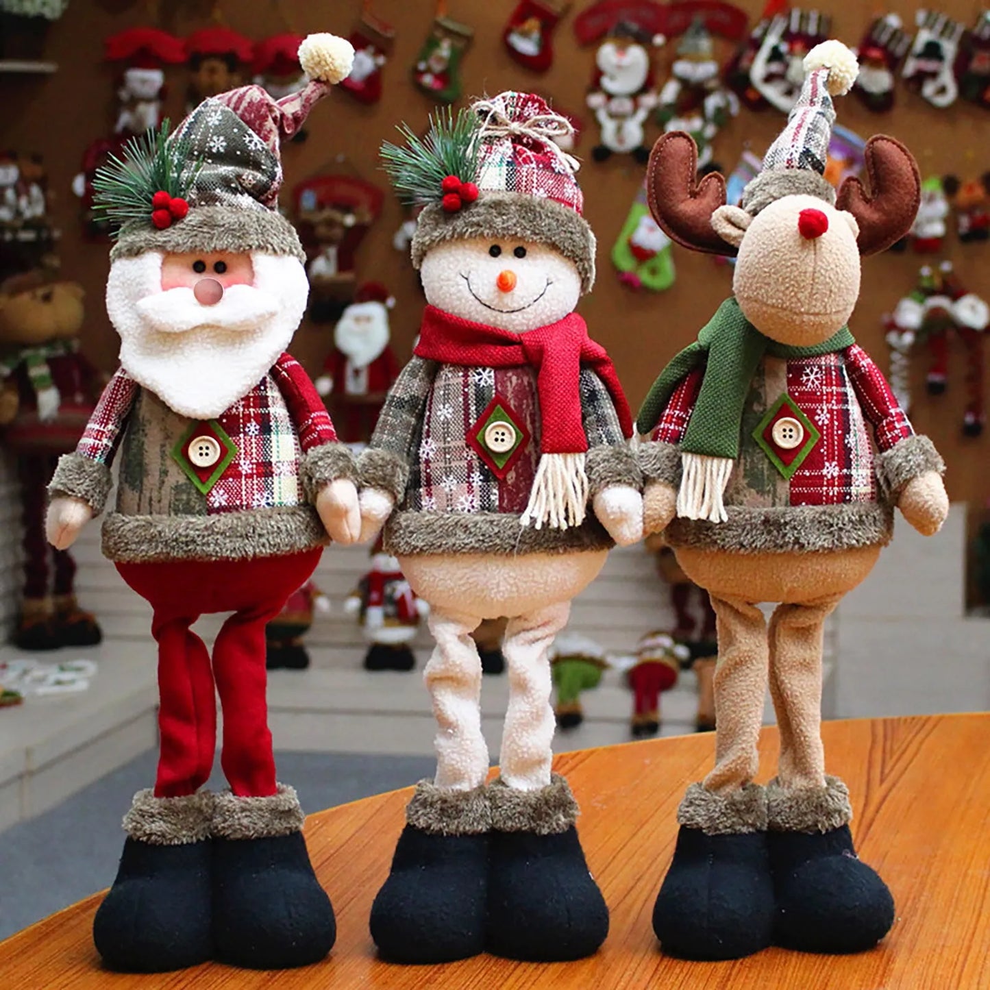Three Piece Christmas Dolls Set Santa Snowman Reindeer Ornaments