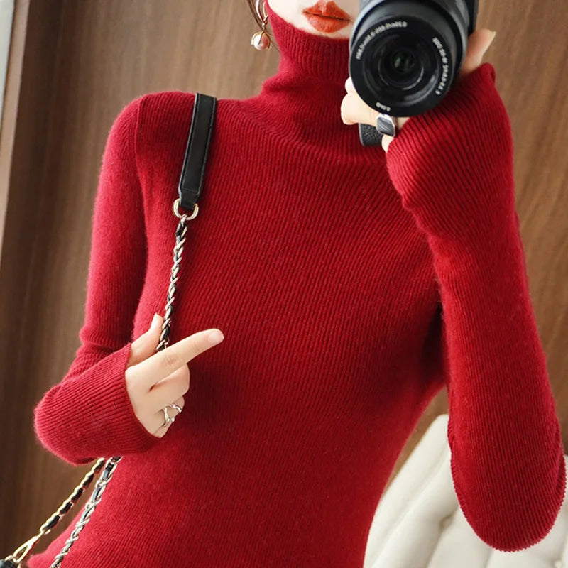 Womens Casual Turtleneck Pullover Knit Sweater For Layering