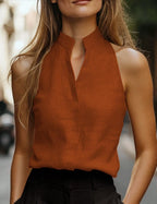 Victoria Sleeveless Linen Blouse Lightweight Linen Blend For Summer Breathable Linen Top For Office Or Casual