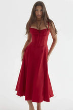 Linsay Dress In Soft Polyester With Corset Bodice And Back Tie