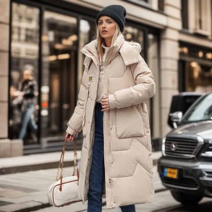 Women Long Winter Parka With Hood Thick Padded Jacket-Zomer Jassen-NaLani
