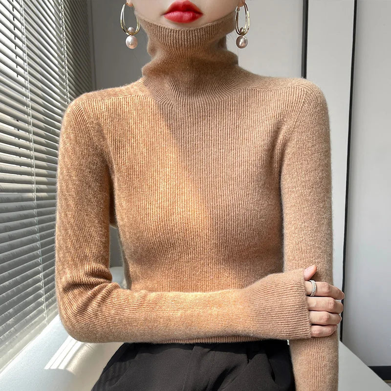 Womens Casual Turtleneck Pullover Knit Sweater For Layering