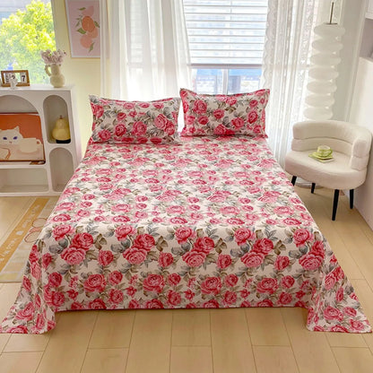 Red Floral Printed Flat Duvet Cover For Double Bed NALANI