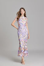 Women’s Floral Detail Dress | Midi Flowing Silhouette With Floral Soft Lightweight Fabric For Spring And Summer Events
