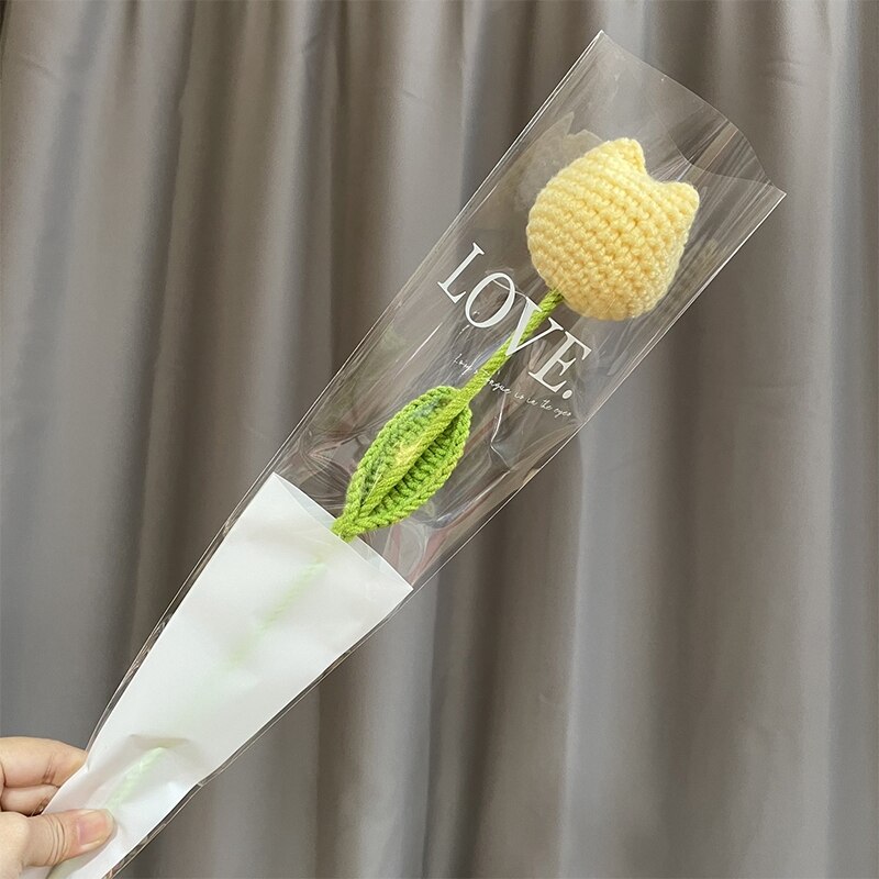 Handmade Crocheted Floral Decoration for Home Decor Yellow Tulip NaLani