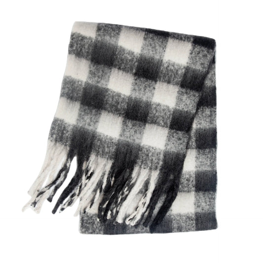 Thick Warm Plaid Cashmere Winter Scarf Rainbow Hues Black and White 38x230cm NALANI