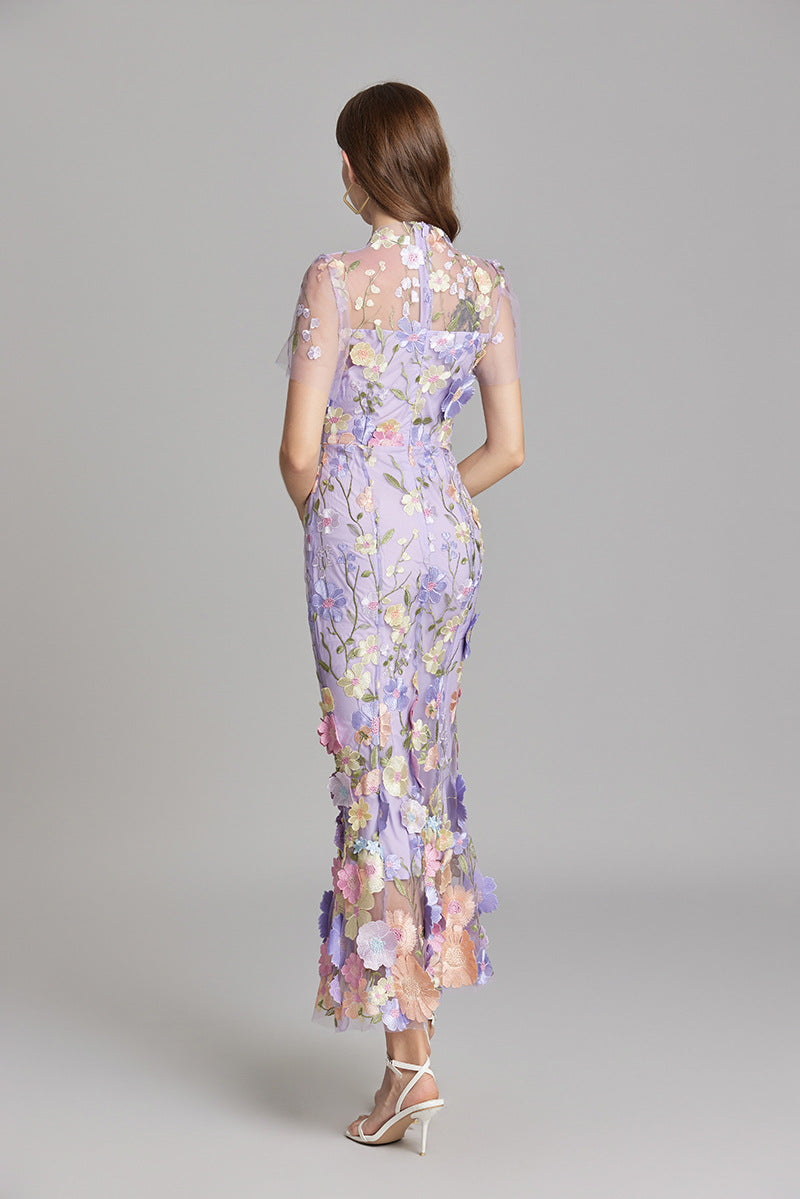 Women’s Floral Detail Dress | Midi Flowing Silhouette With Floral Soft Lightweight Fabric For Spring And Summer Events