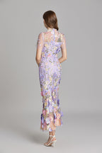 Women’s Floral Detail Dress | Midi Flowing Silhouette With Floral Soft Lightweight Fabric For Spring And Summer Events