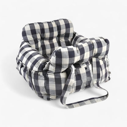 Durable Dog Car Bed For Safe Travel And Maximum Comfort Black and white checks NALANI