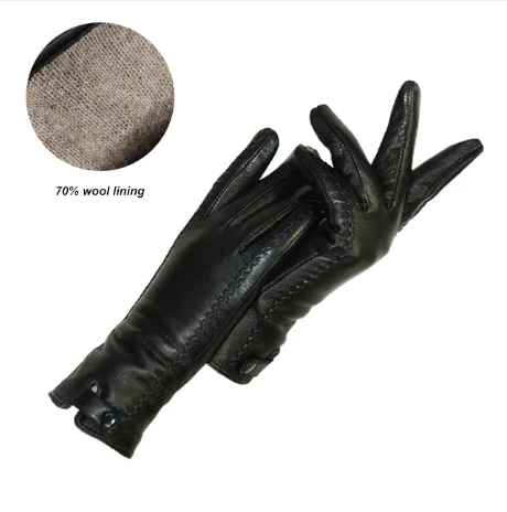 Vintage Leather Gloves With Wool Lining For Winter NALANI