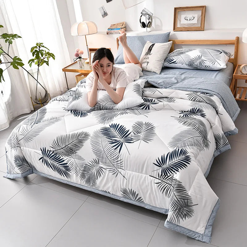 Cooling Plaid Cotton Lightweight Comforter For Sofa Bed White Gray NALANI