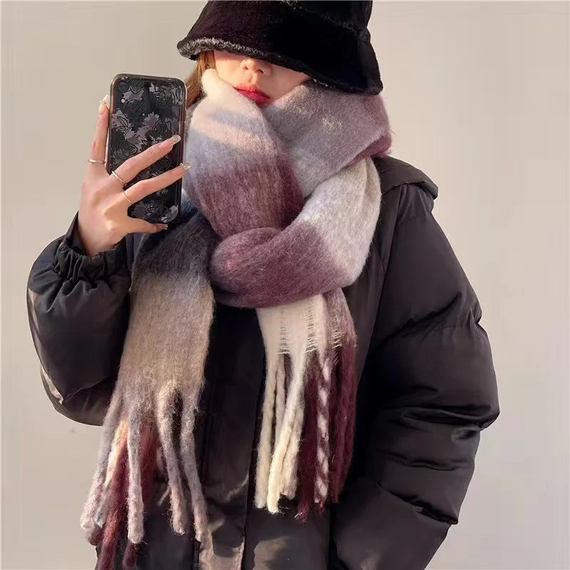 Thick Colorful Cashmere Wool Scarf for Warm Winter Days Purple 38x230cm NALANI