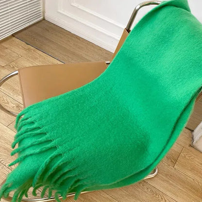 Thick Warm Cashmere Scarf With Long Fringes For Winter Green 190X50CM NALANI