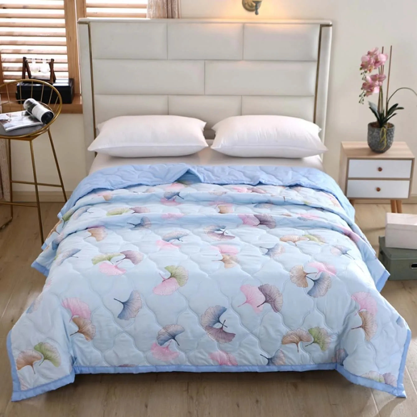 Woven Wool Printed Duvet Set Machine Washable Soft Comfort Blue apricot leaf NALANI