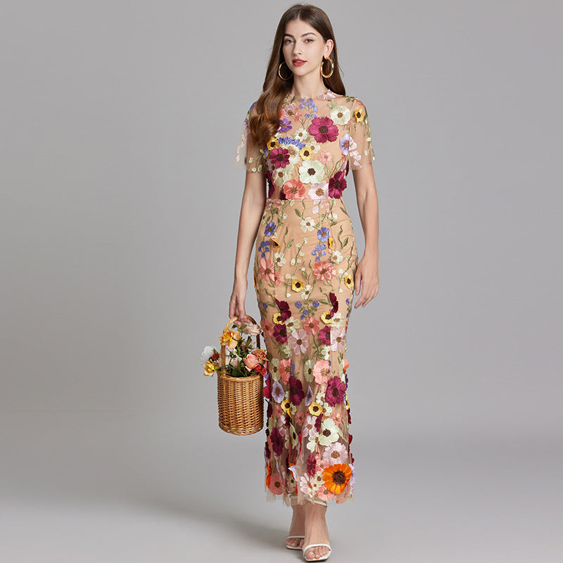 Women’s Floral Detail Dress | Midi Flowing Silhouette With Floral Soft Lightweight Fabric For Spring And Summer Events