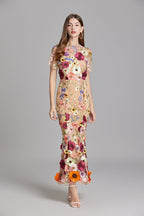 Women’s Floral Detail Dress | Midi Flowing Silhouette With Floral Soft Lightweight Fabric For Spring And Summer Events