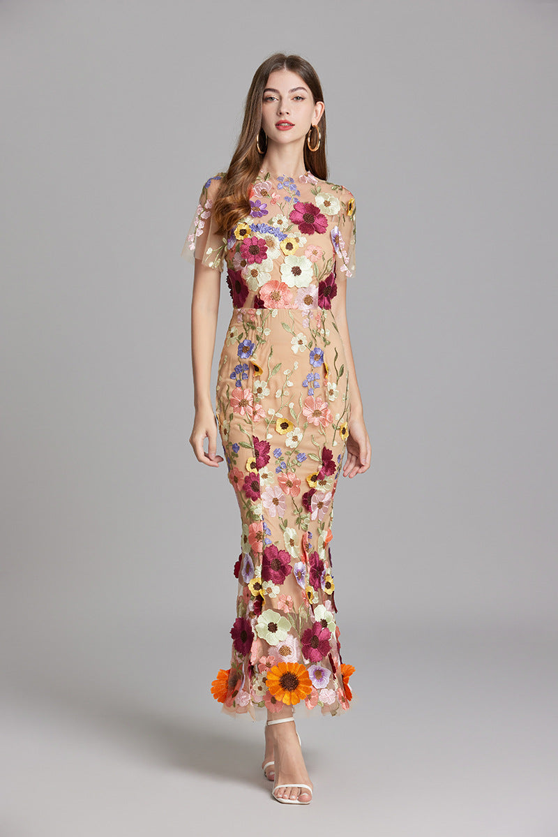 Women’s Floral Detail Dress | Midi Flowing Silhouette With Floral Soft Lightweight Fabric For Spring And Summer Events