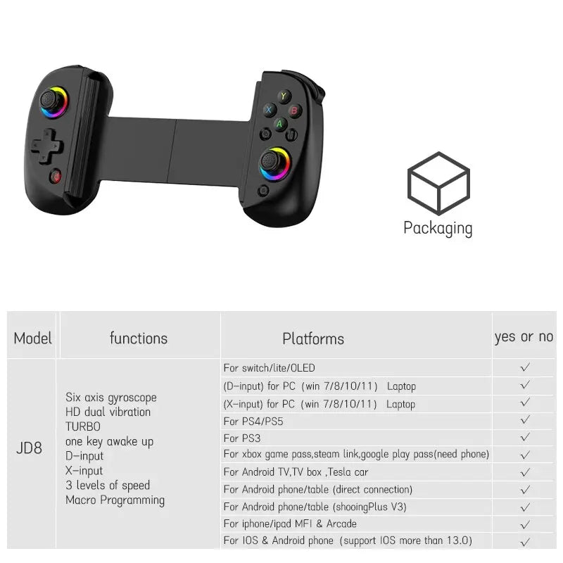 Mobile and Console Gaming Controller with RGB LED Lighting Black NALANI